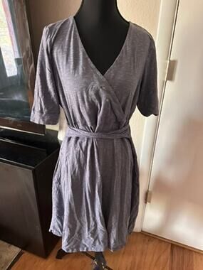 Toad&Co Slate Blue Cue Wrap Short Sleeve Knit Midi Dress Pockets Size Large